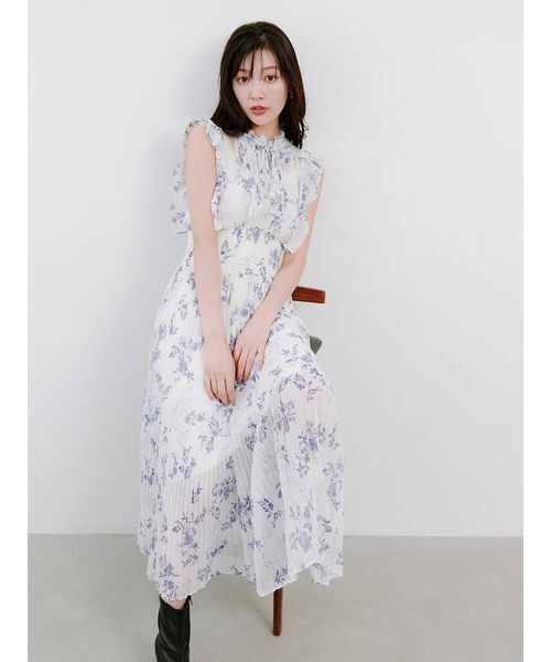 セール】【00サイズあり】プリントプリーツシャーリングワンピース