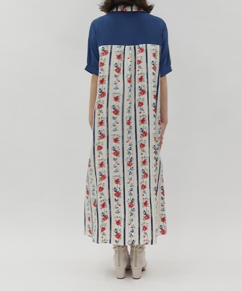 45RPM 花柄シャツワンピース Dress】オシャレ度満点～オフィスカジュアル春秋Aライン花柄