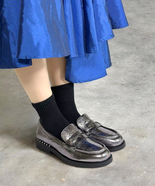 ASH（アッシュ）の「ASH/アッシュ【WHISPER】グロッシーレザーコインローファー 3.5cmヒール 厚底ローファー（ローファー・レディース・ボルドー/ガンメタ・39/38/37/36/35）」の2枚目の写真