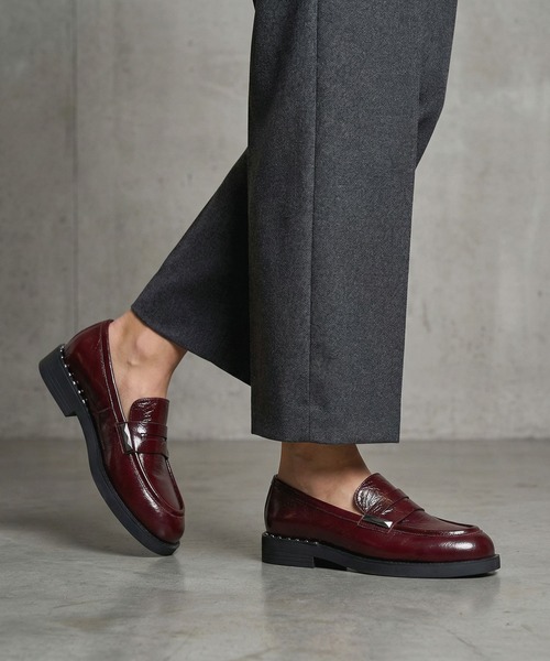 ASH（アッシュ）の「ASH/アッシュ【WHISPER】グロッシーレザーコインローファー 3.5cmヒール 厚底ローファー（ローファー・レディース・ボルドー/ガンメタ・39/38/37/36/35）」の3枚目の写真