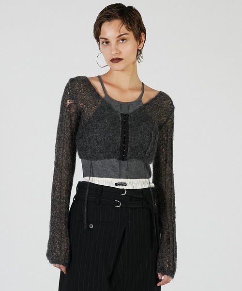 PRANK PROJECT（プランクプロジェクト）の「モヘアメッシュショートカーデ / Mohair Mesh Short Cardigan（カーディガン/ボレロ・レディース・グレー/ホワイト/ブラウン・FREE）」の3枚目の写真