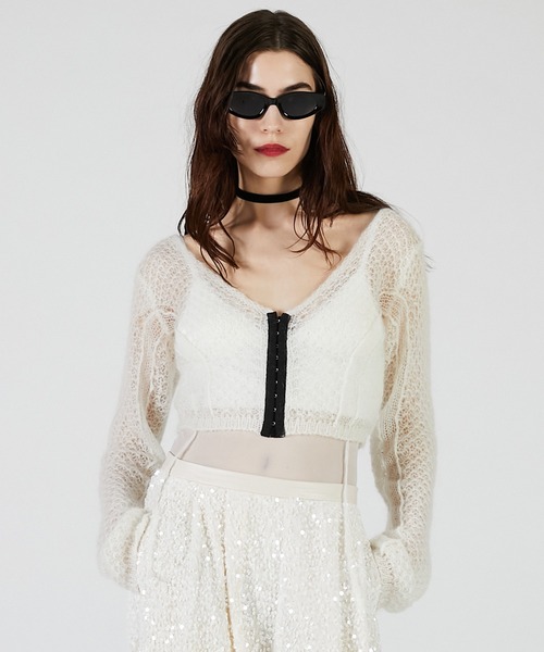 PRANK PROJECT（プランクプロジェクト）の「モヘアメッシュショートカーデ / Mohair Mesh Short Cardigan（カーディガン/ボレロ・レディース・グレー/ホワイト/ブラウン・FREE）」の8枚目の写真