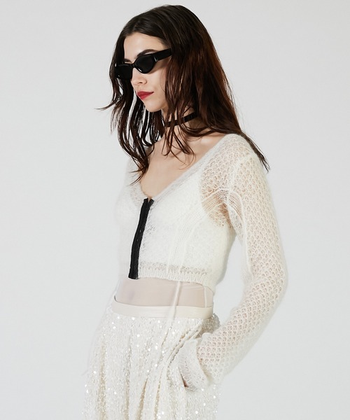 PRANK PROJECT（プランクプロジェクト）の「モヘアメッシュショートカーデ / Mohair Mesh Short Cardigan（カーディガン/ボレロ・レディース・グレー/ホワイト/ブラウン・FREE）」の9枚目の写真