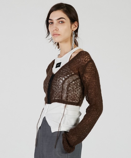 PRANK PROJECT（プランクプロジェクト）の「モヘアメッシュショートカーデ / Mohair Mesh Short Cardigan（カーディガン/ボレロ・レディース・グレー/ホワイト/ブラウン・FREE）」の13枚目の写真