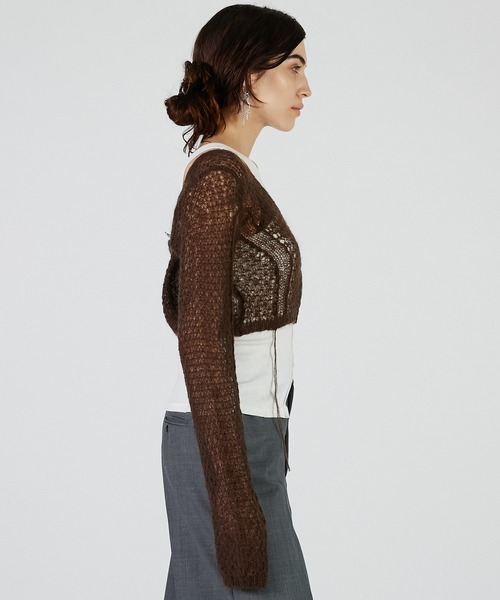 PRANK PROJECT（プランクプロジェクト）の「モヘアメッシュショートカーデ / Mohair Mesh Short Cardigan（カーディガン/ボレロ・レディース・グレー/ホワイト/ブラウン・FREE）」の15枚目の写真