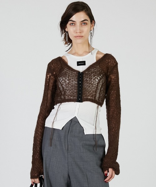 PRANK PROJECT（プランクプロジェクト）の「モヘアメッシュショートカーデ / Mohair Mesh Short Cardigan（カーディガン/ボレロ・レディース・グレー/ホワイト/ブラウン・FREE）」の12枚目の写真