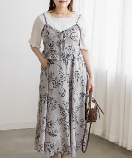 CLETTE(クレット)の「花柄フリルキャミワンピース(ワンピース・レディース・オフホワイト/グレー・4L/3L/LL)」の12枚目の写真