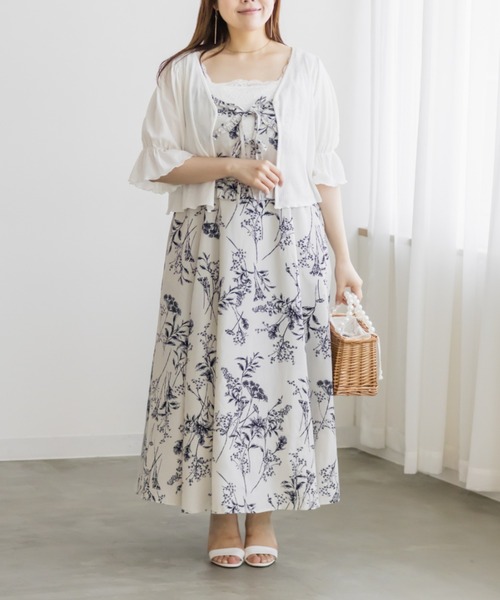 CLETTE(クレット)の「花柄フリルキャミワンピース(ワンピース・レディース・オフホワイト/グレー・4L/3L/LL)」の3枚目の写真