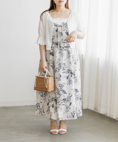CLETTE(クレット)の「花柄フリルキャミワンピース(ワンピース・レディース・オフホワイト/グレー・4L/3L/LL)」の4枚目の写真