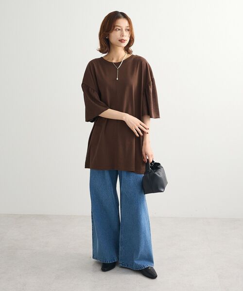 Green　Parks（グリーンパークス）の「袖サテンドッキングチュニック（チュニック・レディース・ブラウン/アイボリー/カーキ/ブラック・FREE）」の5枚目の写真
