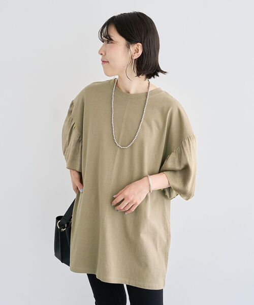 セール】袖サテンドッキングチュニック（チュニック）｜Green