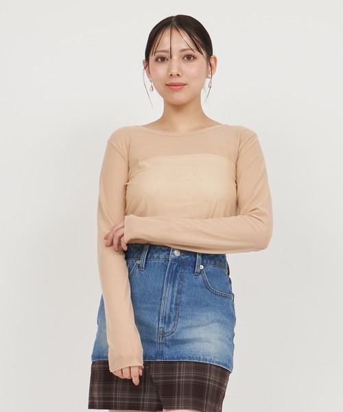ROYAL PARTY（ロイヤルパーティー）の「キラキラシアートップス（Tシャツ/カットソー・レディース・ベージュ/ブラック/オフホワイト・FREE）」の3枚目の写真