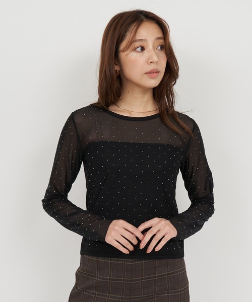 ROYAL PARTY（ロイヤルパーティー）の「キラキラシアートップス（Tシャツ/カットソー・レディース・ベージュ/ブラック/オフホワイト・FREE）」の4枚目の写真