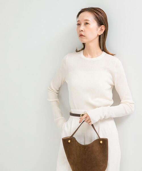 URBAN RESEARCH ROSSO WOMEN（アーバンリサーチ　ロッソ）の「シルク混リブデザインニット（ニット/セーター・レディース・ホワイト系その他/ホワイト/ネイビー/グレー・FREE）」の5枚目の写真