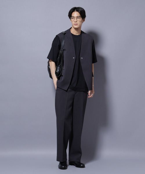 NANO universe（ナノユニバース）の「Reflax(R) ダブルクロスウェザーストレートパンツ(セットアップ可)（その他パンツ・メンズ・チャコール/ブラック・M/L）」の4枚目の写真