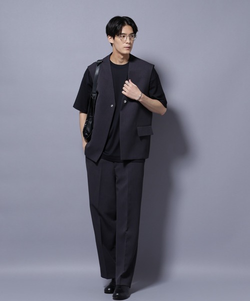 NANO universe（ナノユニバース）の「Reflax(R) ダブルクロスウェザーストレートパンツ(セットアップ可)（その他パンツ・メンズ・チャコール/ブラック・M/L）」の5枚目の写真