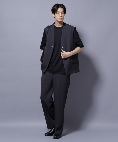 NANO universe（ナノユニバース）の「Reflax(R) ダブルクロスウェザーストレートパンツ(セットアップ可)（その他パンツ・メンズ・チャコール/ブラック・M/L）」の6枚目の写真