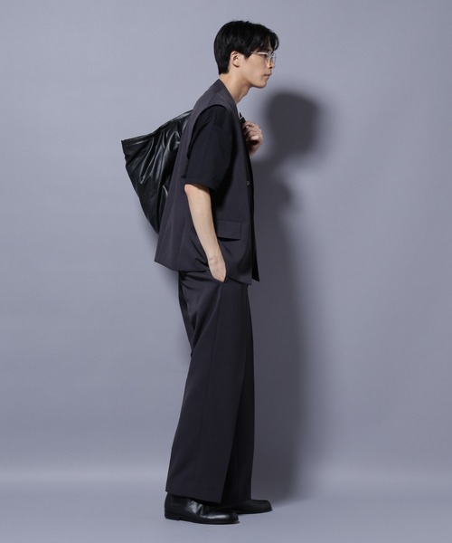 NANO universe（ナノユニバース）の「Reflax(R) ダブルクロスウェザーストレートパンツ(セットアップ可)（その他パンツ・メンズ・チャコール/ブラック・M/L）」の8枚目の写真