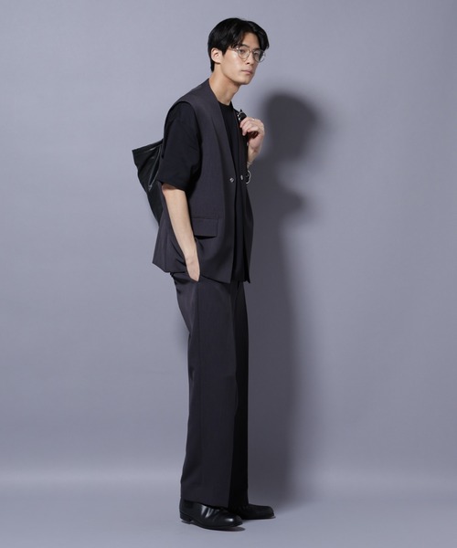 NANO universe（ナノユニバース）の「Reflax(R) ダブルクロスウェザーストレートパンツ(セットアップ可)（その他パンツ・メンズ・チャコール/ブラック・M/L）」の7枚目の写真