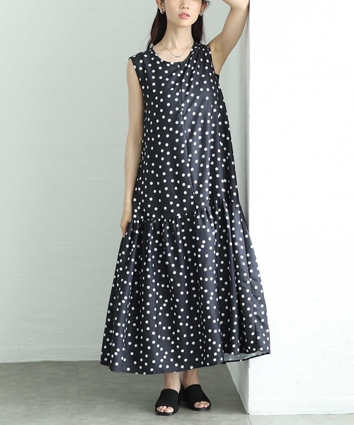 フロッキードットノースリーブワンピース（ワンピース）｜Sawa a la