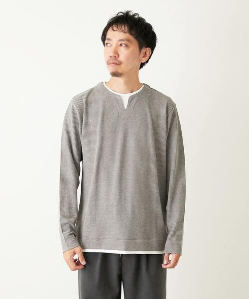 MEN'S MELROSE(メンズメルローズ)の「リンクスストライプ フェイクレイヤーキーネックTシャツ(Tシャツ/カットソー・メンズ・グレー/ブラウン/ネイビー・3/4/2)」の14枚目の写真