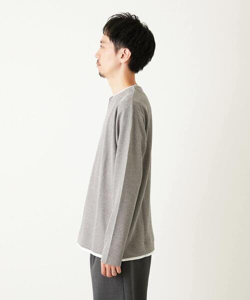 MEN'S MELROSE(メンズメルローズ)の「リンクスストライプ フェイクレイヤーキーネックTシャツ(Tシャツ/カットソー・メンズ・グレー/ブラウン/ネイビー・3/4/2)」の15枚目の写真