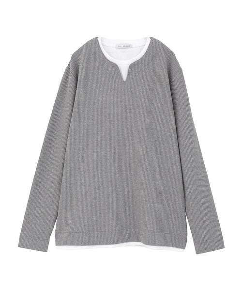 MEN'S MELROSE(メンズメルローズ)の「リンクスストライプ フェイクレイヤーキーネックTシャツ(Tシャツ/カットソー・メンズ・グレー/ブラウン/ネイビー・3/4/2)」の7枚目の写真