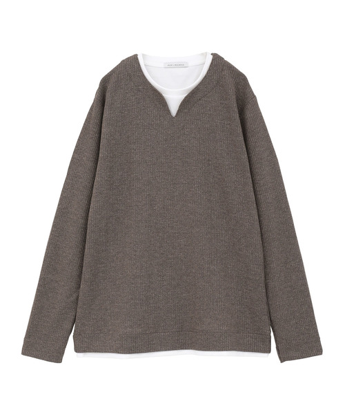 MEN'S MELROSE(メンズメルローズ)の「リンクスストライプ フェイクレイヤーキーネックTシャツ(Tシャツ/カットソー・メンズ・グレー/ブラウン/ネイビー・3/4/2)」の9枚目の写真