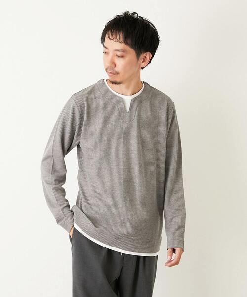 MEN'S MELROSE(メンズメルローズ)の「リンクスストライプ フェイクレイヤーキーネックTシャツ(Tシャツ/カットソー・メンズ・グレー/ブラウン/ネイビー・3/4/2)」の13枚目の写真