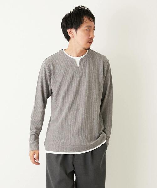 MEN'S MELROSE(メンズメルローズ)の「リンクスストライプ フェイクレイヤーキーネックTシャツ(Tシャツ/カットソー・メンズ・グレー/ブラウン/ネイビー・3/4/2)」の17枚目の写真