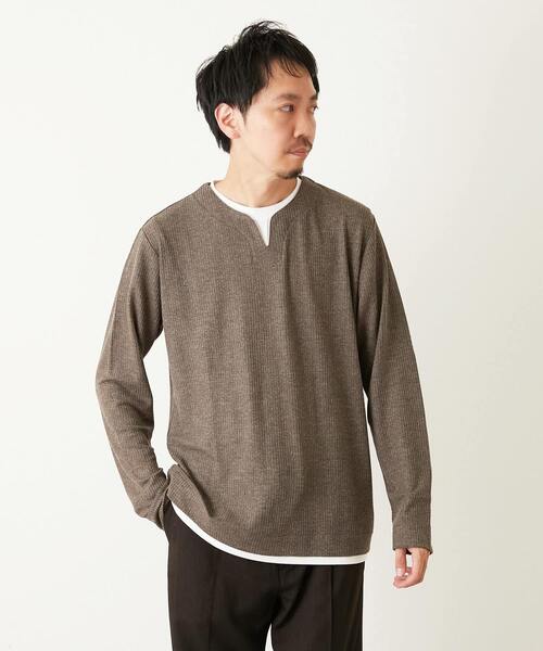 MEN'S MELROSE(メンズメルローズ)の「リンクスストライプ フェイクレイヤーキーネックTシャツ(Tシャツ/カットソー・メンズ・グレー/ブラウン/ネイビー・3/4/2)」の20枚目の写真