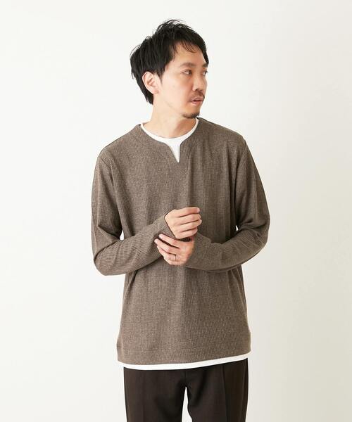 MEN'S MELROSE(メンズメルローズ)の「リンクスストライプ フェイクレイヤーキーネックTシャツ(Tシャツ/カットソー・メンズ・グレー/ブラウン/ネイビー・3/4/2)」の21枚目の写真