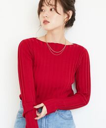 ボートネックリブニット