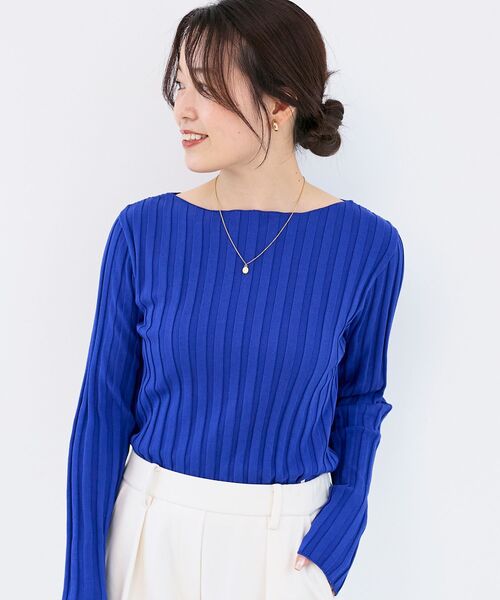 le.coeur blanc(ルクールブラン)の「ボートネックリブニット(ニット/セーター・レディース・ブラック/グレイッシュベージュ/アイボリー/グリーン/ブラウン/レッド/ブルー・38)」の6枚目の写真