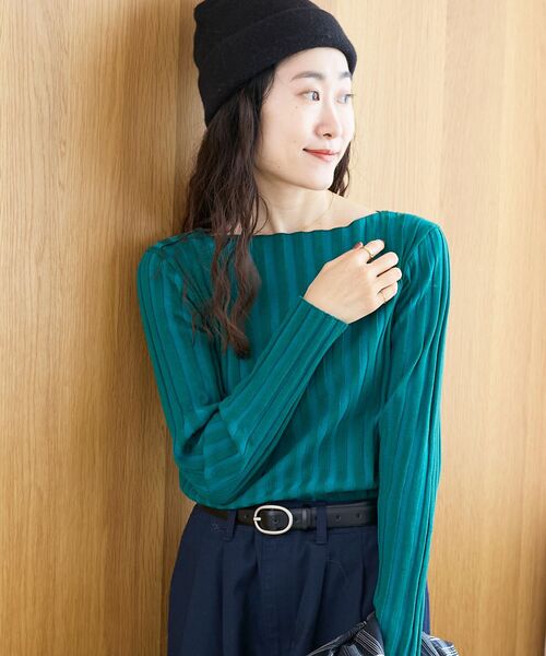 le.coeur blanc(ルクールブラン)の「ボートネックリブニット(ニット/セーター・レディース・ブラック/グレイッシュベージュ/アイボリー/グリーン/ブラウン/レッド/ブルー・38)」の1枚目の写真