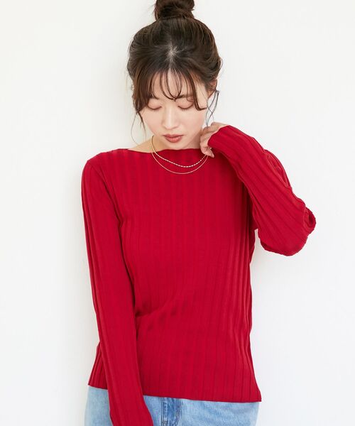 le.coeur blanc(ルクールブラン)の「ボートネックリブニット(ニット/セーター・レディース・ブラック/グレイッシュベージュ/アイボリー/グリーン/ブラウン/レッド/ブルー・38)」の17枚目の写真