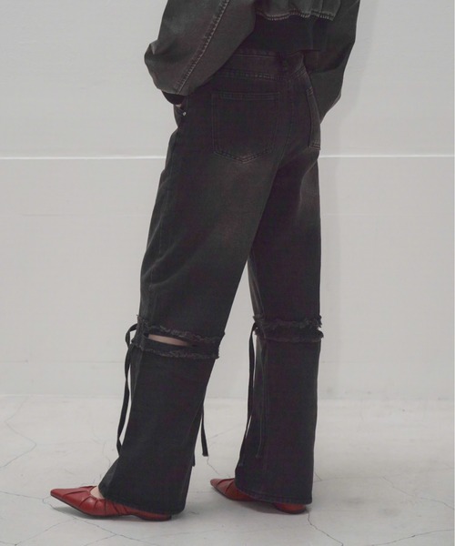 Mirette(ミレット)の「レッグスリットダメージワイドデニムパンツ / Leg Slit Damaged Wide Denim Pants(デニムパンツ・レディース・ブラック・SMALL/MEDIUM/LARGE)」の7枚目の写真