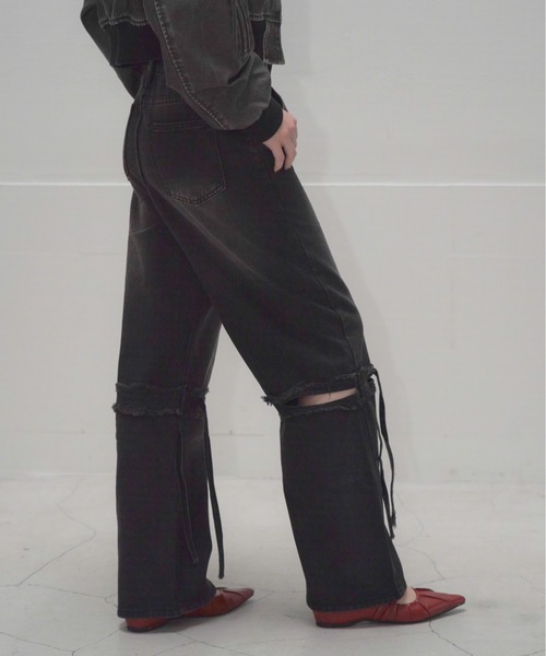 Mirette(ミレット)の「レッグスリットダメージワイドデニムパンツ / Leg Slit Damaged Wide Denim Pants(デニムパンツ・レディース・ブラック・SMALL/MEDIUM/LARGE)」の9枚目の写真
