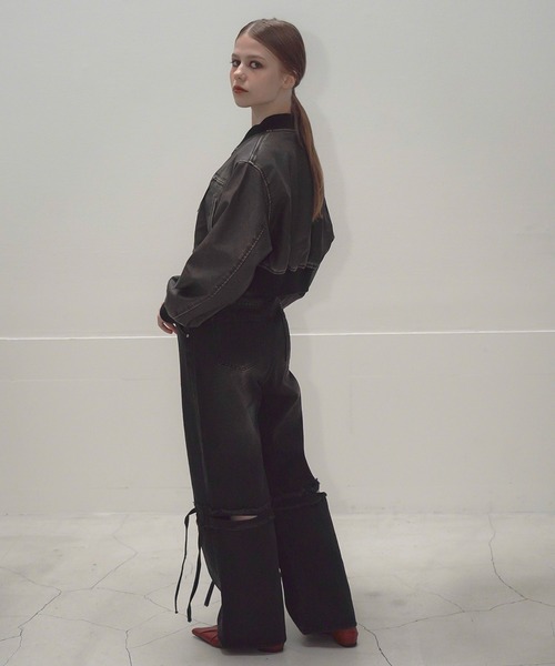 Mirette(ミレット)の「レッグスリットダメージワイドデニムパンツ / Leg Slit Damaged Wide Denim Pants(デニムパンツ・レディース・ブラック・SMALL/MEDIUM/LARGE)」の12枚目の写真