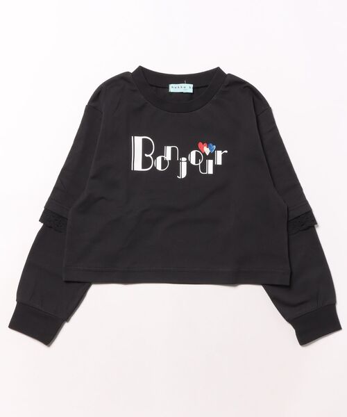 HAKKA KIDS(ハッカキッズ)の「レイヤード風ショート丈長袖Tシャツ(Tシャツ/カットソー・キッズ・ブラック/オフホワイト・120cm/130cm)」の2枚目の写真