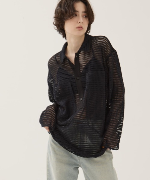 CLANE（クラネ）の「【CLANE/クラネ】MESH POCKET OVER SHIRTS/メッシュポケットオーバーシャツ/秋服（シャツ/ブラウス・レディース・アイボリー/ブラック・1）」の2枚目の写真