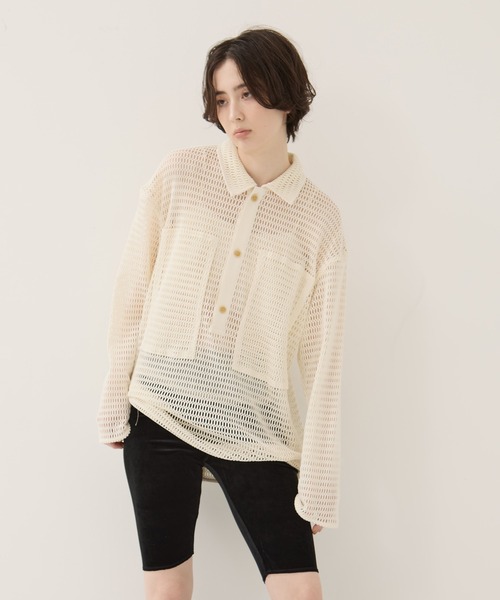 CLANE(クラネ)の「【CLANE/クラネ】MESH POCKET OVER SHIRTS/メッシュポケットオーバーシャツ(シャツ/ブラウス・レディース・アイボリー/ブラック・1)」の21枚目の写真