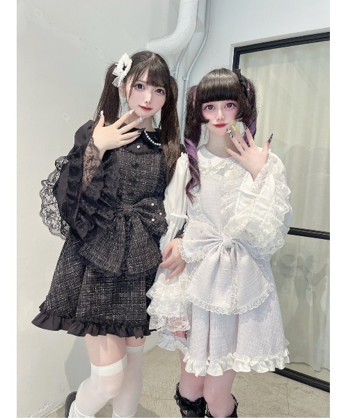 AnkRouje キラキラツイードお姫様ワンピース おリボン姫袖ブラウス2点