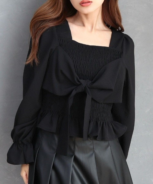 CECIL McBEE（セシルマクビー）の「フロントリボンシャーリングブラウス（シャツ/ブラウス・レディース・ブラック/アイボリー・MEDIUM）」の7枚目の写真