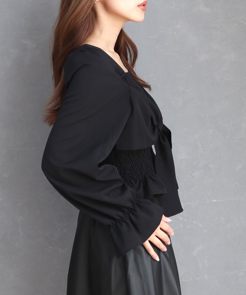 CECIL McBEE（セシルマクビー）の「フロントリボンシャーリングブラウス（シャツ/ブラウス・レディース・ブラック/アイボリー・MEDIUM）」の10枚目の写真