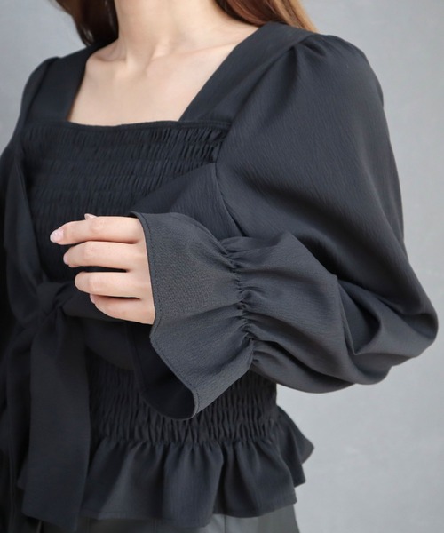 CECIL McBEE（セシルマクビー）の「フロントリボンシャーリングブラウス（シャツ/ブラウス・レディース・ブラック/アイボリー・MEDIUM）」の12枚目の写真