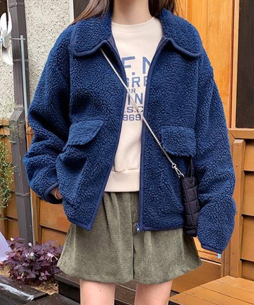 Riff(リフ)の「パイピングボアブルゾン(ブルゾン・レディース・アイボリー/モカ/ネイビー・FREE)」の5枚目の写真