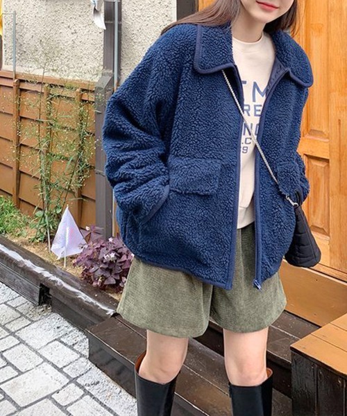 Riff(リフ)の「パイピングボアブルゾン(ブルゾン・レディース・アイボリー/モカ/ネイビー・FREE)」の6枚目の写真