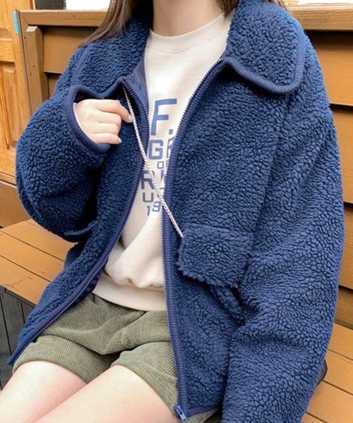 Riff(リフ)の「パイピングボアブルゾン(ブルゾン・レディース・アイボリー/モカ/ネイビー・FREE)」の8枚目の写真