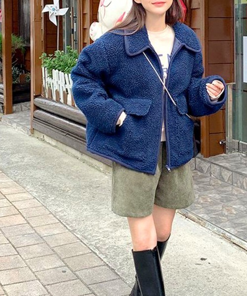 Riff(リフ)の「パイピングボアブルゾン(ブルゾン・レディース・アイボリー/モカ/ネイビー・FREE)」の9枚目の写真